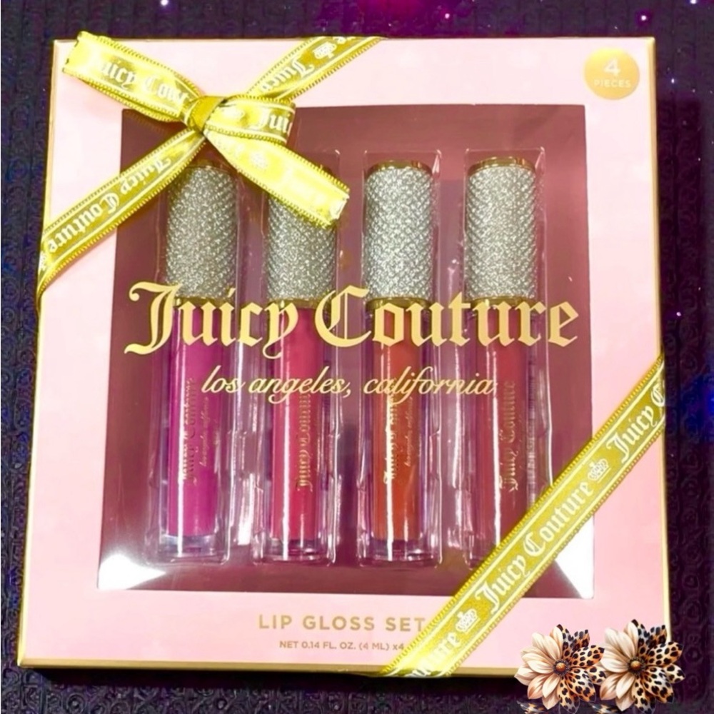 Juicy Couture Lip Gloss Set 4 ct Watermelon Cocoa Clementine Berry Scent NEW NIB